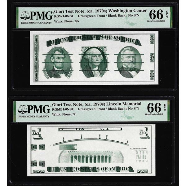 Set of Giori Test Note Washington & Lincoln Memorial PMG Gem Uncirculated 66EPQ