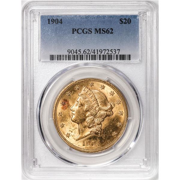 1904 $20 Liberty Head Double Eagle Gold Coin PCGS MS62