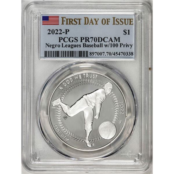 2022-P $1 Proof Negro Leagues Baseball Silver Dollar Coin PCGS PR70DCAM FDOI