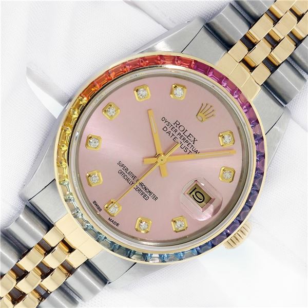 Rolex Men's Two Tone Diamond and Gemstone Datejust Wristwatch