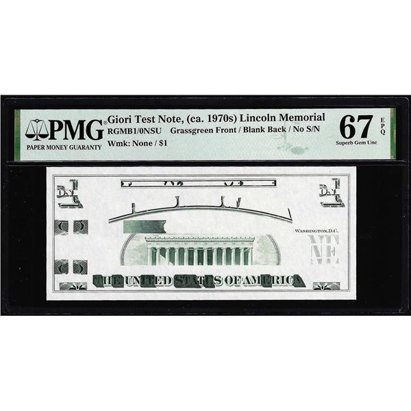 Circa 1970's Lincoln Memorial Giori Test Note PMG Superb Gem Uncirculated 67EPQ