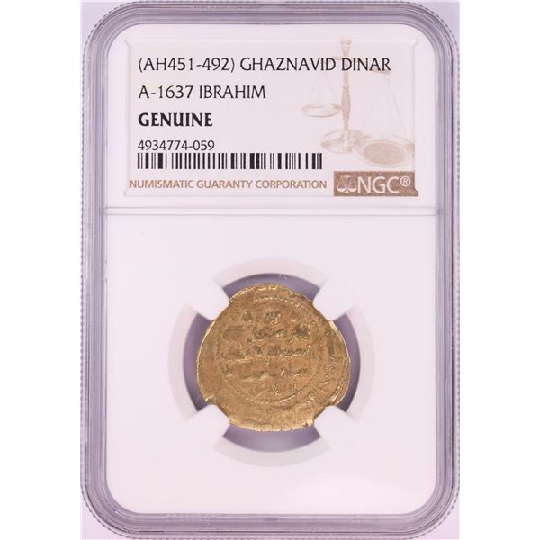 AH451-492 Ghaznavid Dinar A-1637 Ibrahim Gold Coin NGC Genuine