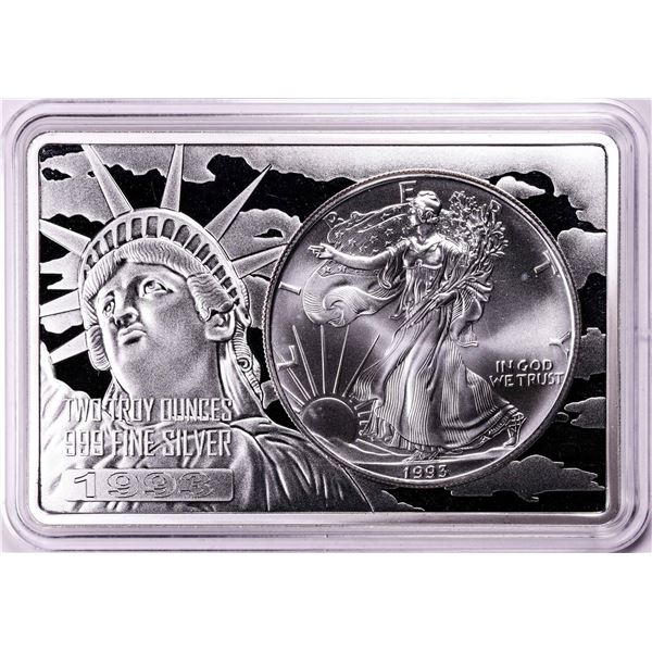 1993 $1 American Silver Eagle Coin & 2oz Silver Bar Set