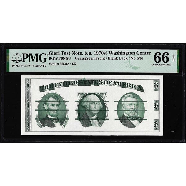 Circa 1970's Washington Center Giori Test Note PMG Gem Uncirculated 66EPQ