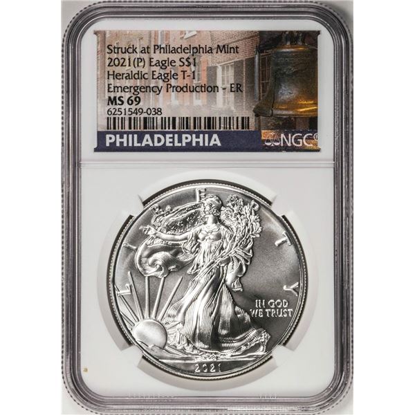 2021-(P) Type 1 $1 American Silver Eagle Coin NGC MS69 Early Release Emergency Issue