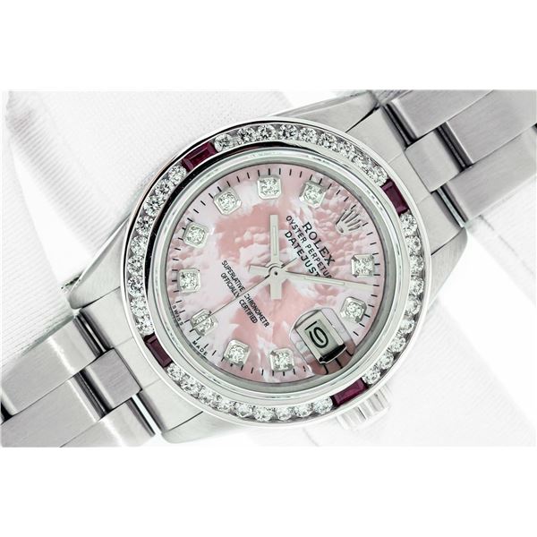 Rolex Ladies Pink MOP Ruby And Diamond Datejust Watch