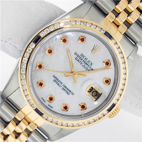 Rolex Men's Two Tone Diamond, Sapphire and Ruby Datejust Wristwatch