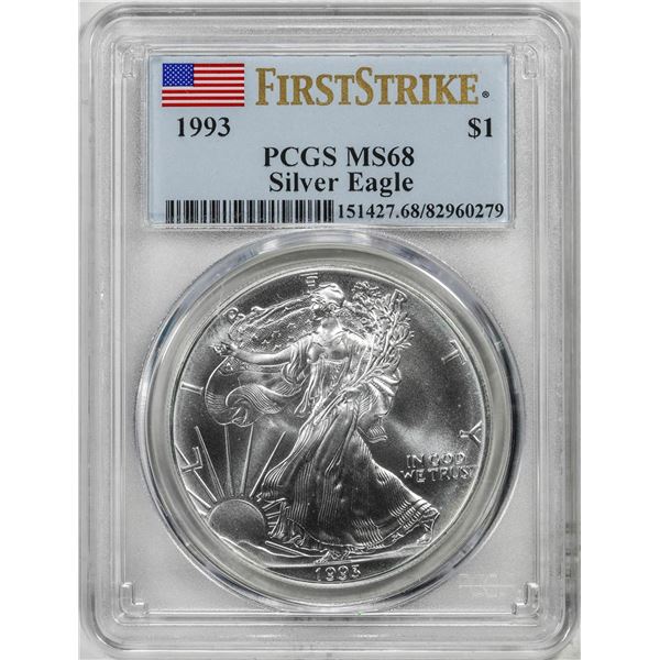 1993 $1 American Silver Eagle Coin PCGS MS68 First Strikes