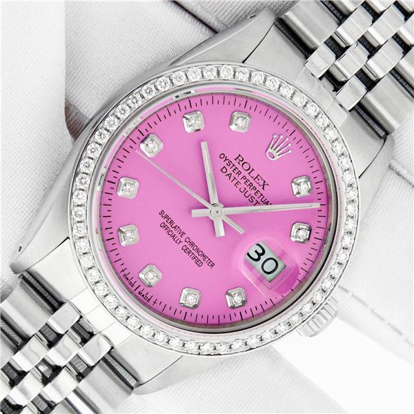 Rolex Men's Stainless Steel Pink Diamond Datejust Wristwatch