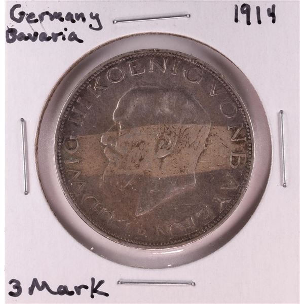 1914 Germany Bavaria 3 Mark Silver Coin