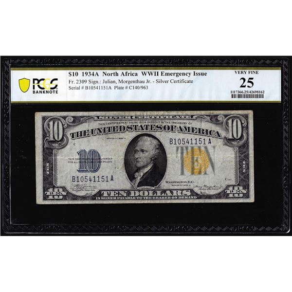 1934A $10 North Africa WWII Silver Certificate Note Fr.2309 PCGS Very Fine 25