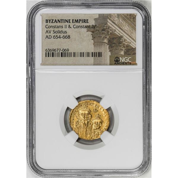 Byzantine Empire 654-668 AD Constans II & Constant IV AV Solidus Coin NGC Certified