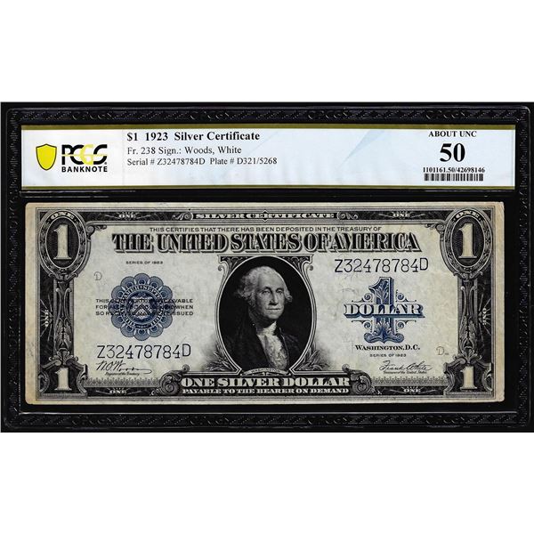 1923 $1 Silver Certificate Note Fr.238 PCGS About Uncirculated 50