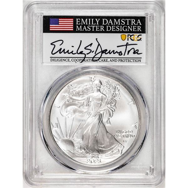 2021 Type 2 $1 American Silver Eagle Coin PCGS Gem BU Emily Damstra Signature