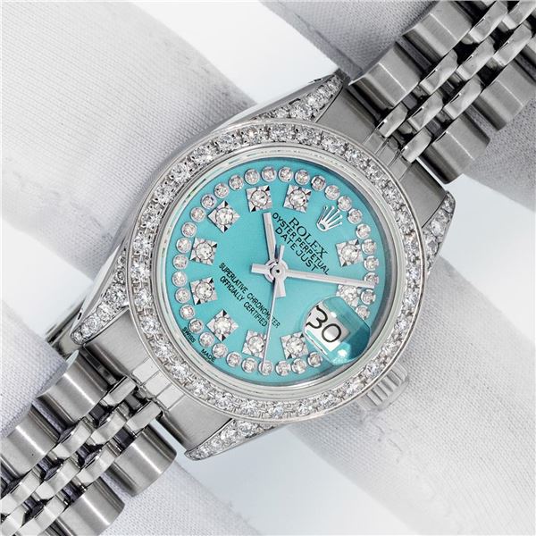 Rolex Ladies Stainless Steel Diamond Datejust Watch With Rolex Box