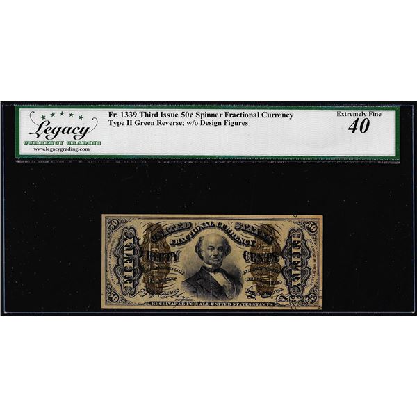 1863 Third Issue Fifty Cent Fractional Currency Note Fr.1339 Legacy Extremely Fine 40