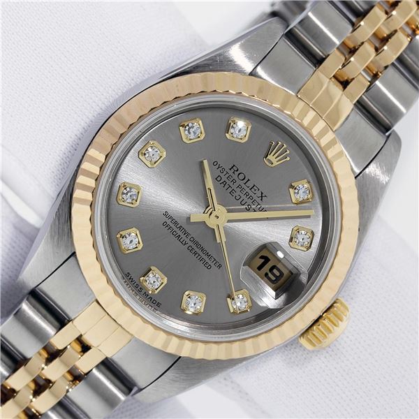 Rolex Ladies Two Tone Grey Diamond Datejust Wristwatch