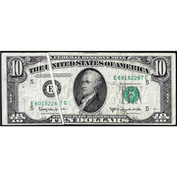 1950D $10 Federal Reserve Note Gutter Fold Error