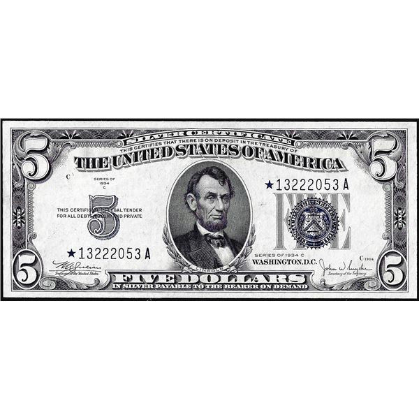 1934C $5 Silver Certificate Star Note