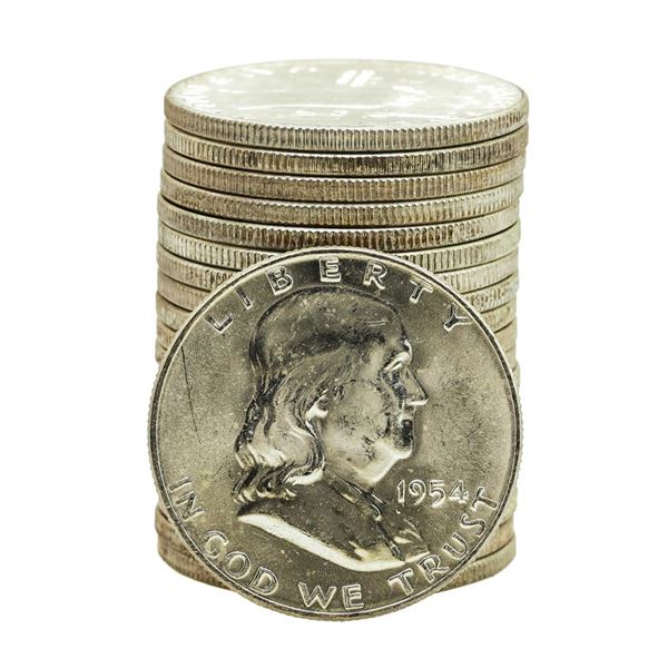 Roll of (20) Brilliant Uncirculated 1954-D Franklin Half Dollar Coins
