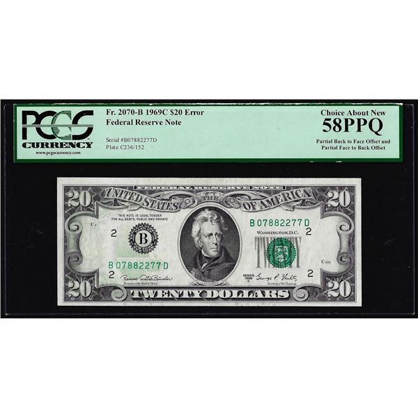 1969C $20 Federal Reserve Note Double Offset Error PCGS Choice About New 58PPQ