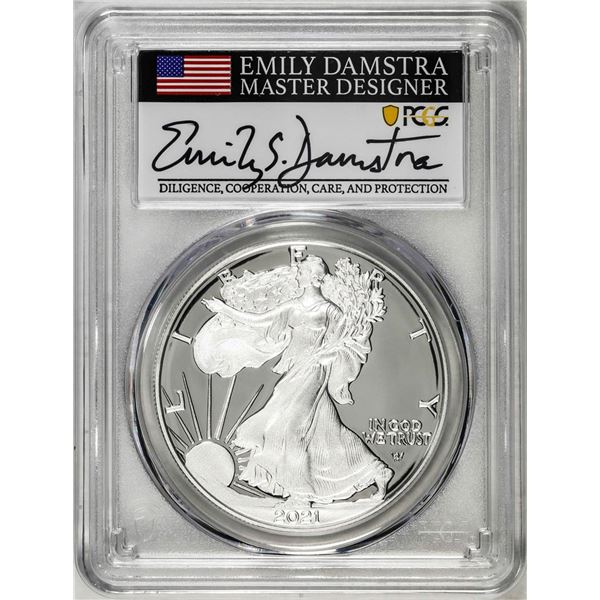 2021-S Type 2 $1 American Silver Eagle Coin PCGS PR70DCAM Emily Damstra Signature FS