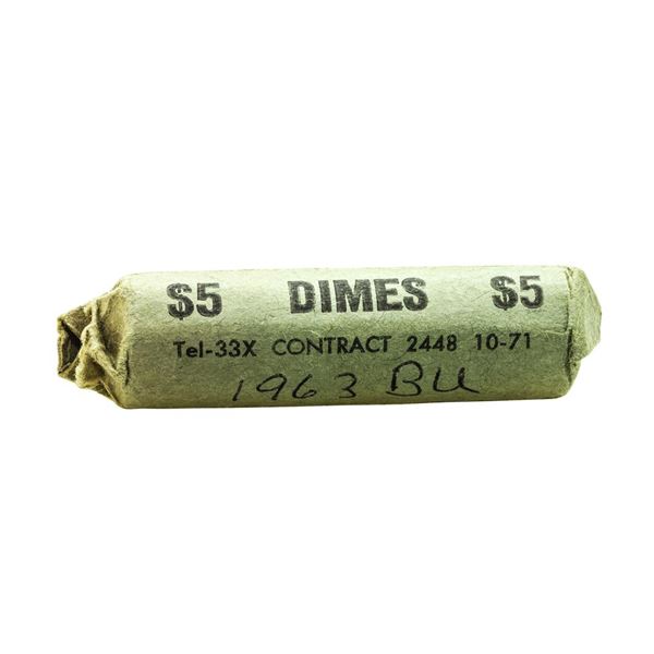 Original Bank Roll of (50) Brilliant Uncirculated 1963 Roosevelt Dime Coins
