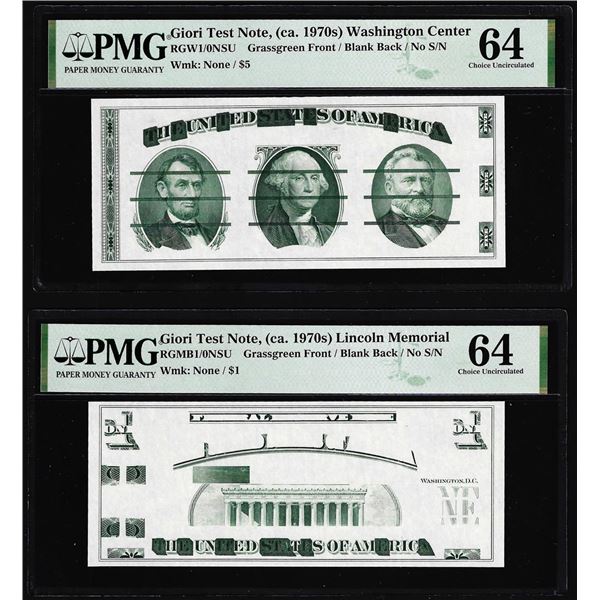 Set of Giori Test Note Washington & Lincoln Memorial PMG Choice Uncirculated 64