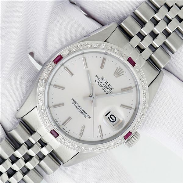 Rolex Men's Stainless Steel Diamond and Ruby Datejust Wristwatch