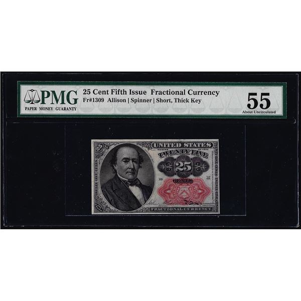 1874 Fifth Issue 25 Cents Fractional Currency Note Fr.1309 PMG About Uncirculated 55