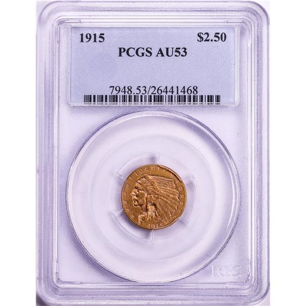 1915 $2 1/2 Indian Head Quarter Eagle Gold Coin PCGS AU53