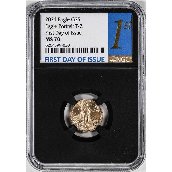 2021 Type-2 $5 American Gold Eagle Coin NGC MS70 First Day of Issue