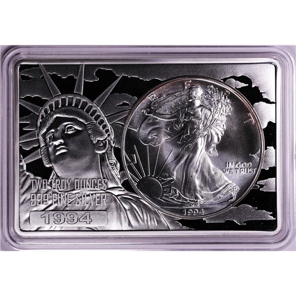 1994 $1 American Silver Eagle Coin & 2oz Silver Bar Set