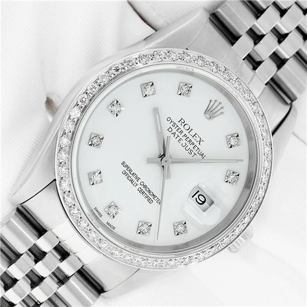 Rolex Men's Stainless Steel White Diamond Datejust Wristwatch