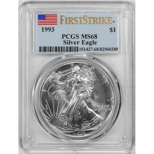 1993 $1 American Silver Eagle Coin PCGS MS68 First Strikes