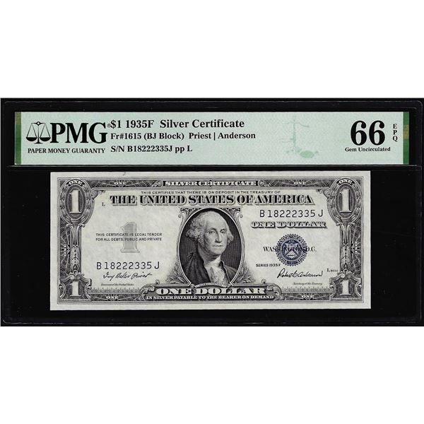 1935F $1 Silver Certificate Note Fr.1615 PMG Gem Uncirculated 66EPQ