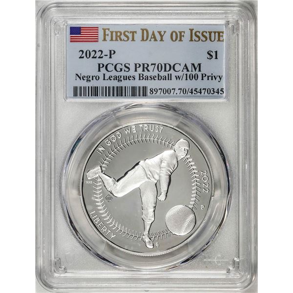 2022-P $1 Proof Negro Leagues Baseball Silver Dollar Coin PCGS PR70DCAM FDOI