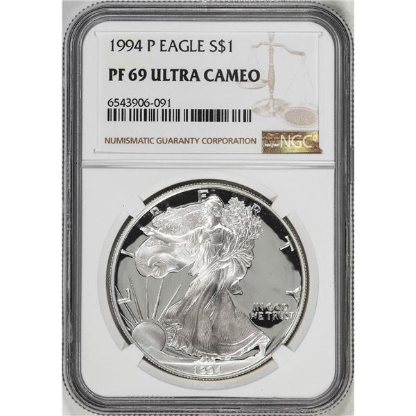 1994-P $1 Proof American Silver Eagle Coin NGC PF69 Ultra Cameo