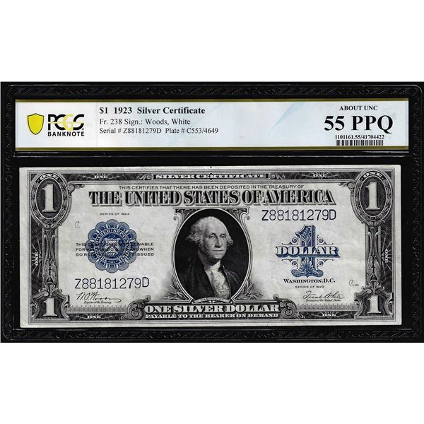 1923 $1 Silver Certificate Note Fr.238 PCGS About Uncirculated 55PPQ