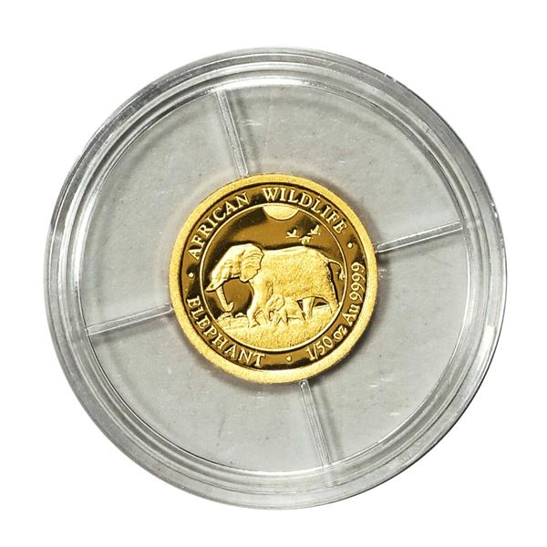 2022 Somalia Republic African Wildlife Elephant 20 Shillings 1/50 oz Gold Coin