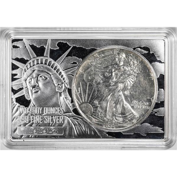 1993 $1 American Silver Eagle Coin & 2oz Silver Bar Set