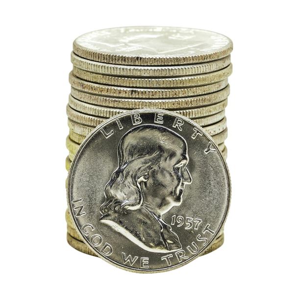 Roll of (20) Brilliant Uncirculated 1957 Franklin Half Dollar Coins