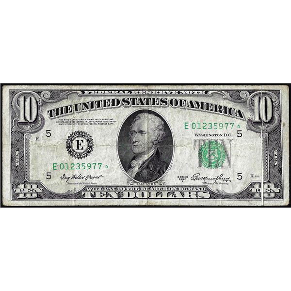 1950A $10 Federal Reserve Star Note Gutter Fold Error