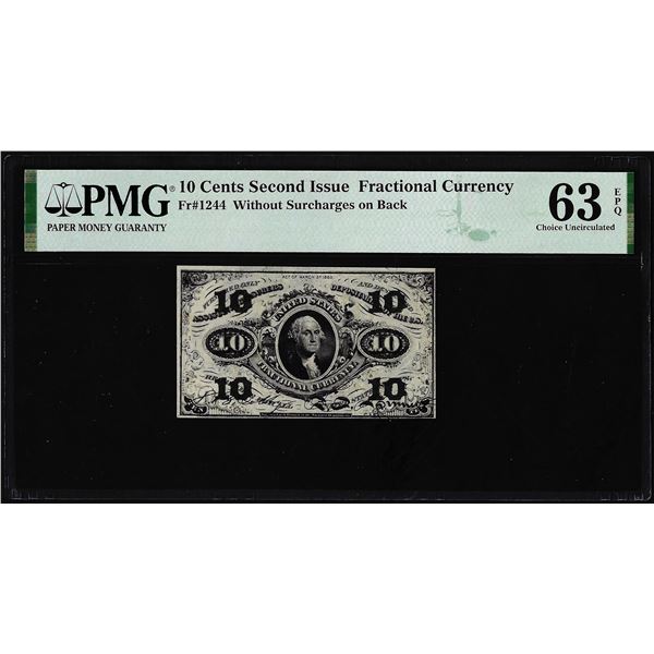 1863 2nd Issue 10 Cents Fractional Currency Note Fr.1244 PMG Choice Uncirculated 63EPQ