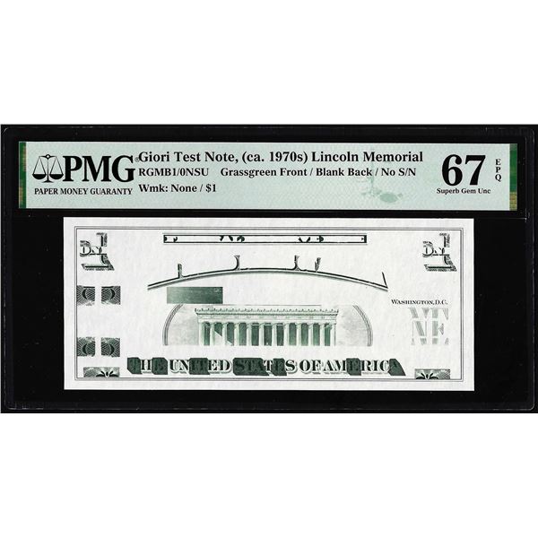 Circa 1970's Lincoln Memorial Giori Test Note PMG Superb Gem Uncirculated 67EPQ