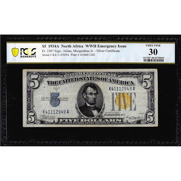 1934A $5 North Africa WWII Emergency Issue Note Fr.2307 PCGS Choice Very Fine 30