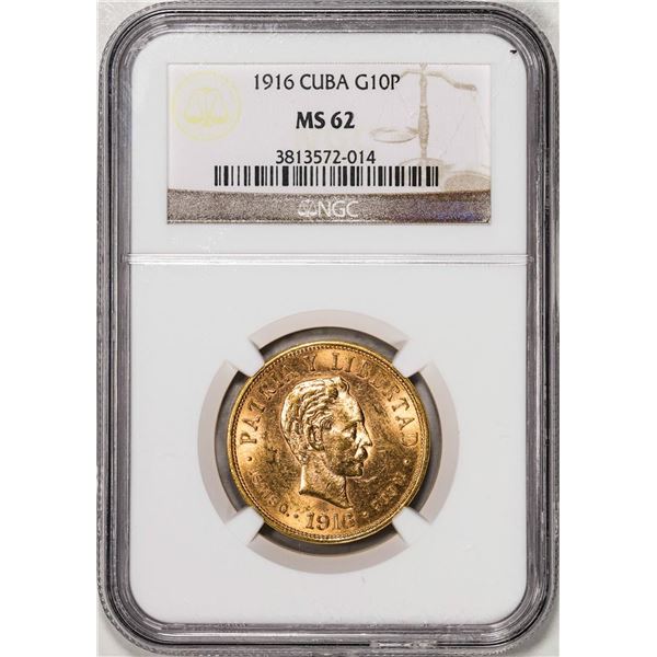 1916 Cuba 10 Pesos Gold Coin NGC MS62