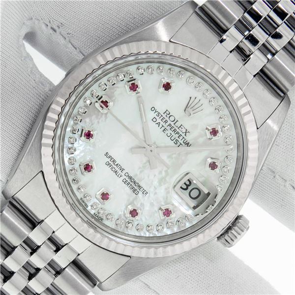 Rolex Men's Stainless Steel Diamond and Ruby Datejust Wristwatch