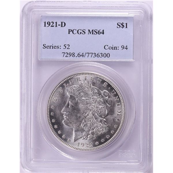 1921-D $1 Morgan Silver Dollar Coin PCGS MS64