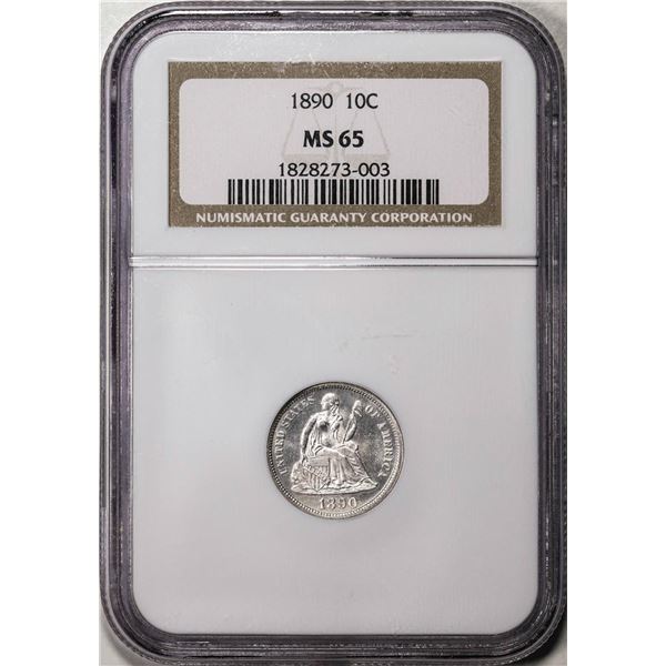 1890 Seated Liberty Dime Coin NGC MS65